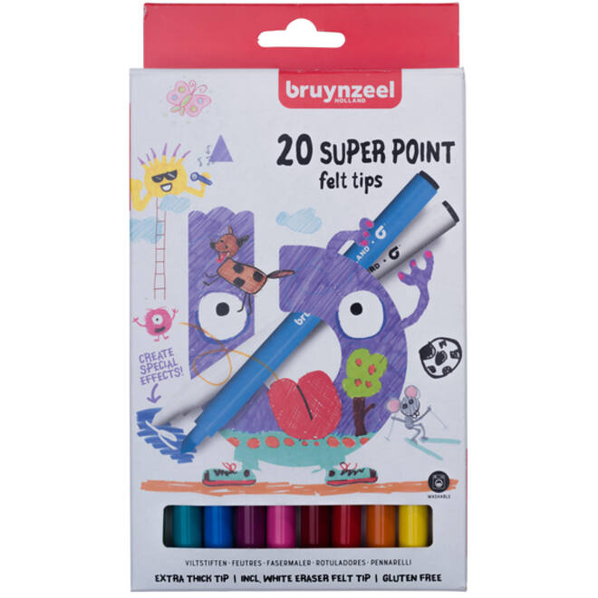 Viltstift Bruynzeel Super Point set á 20 kleuren