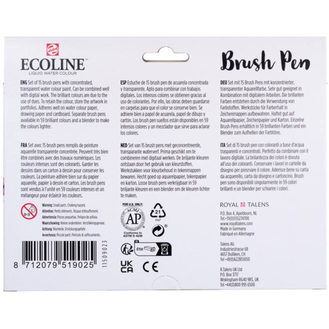 Brushpen Talens Ecoline set á 15 kleuren