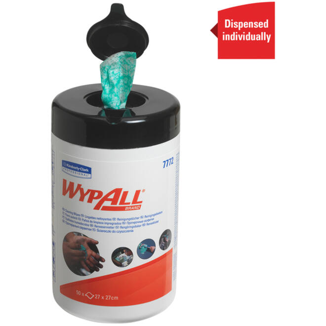 Reinigingsdoek WypAll geïmpregneerd 27x27cm 50vel per bus groen 7772