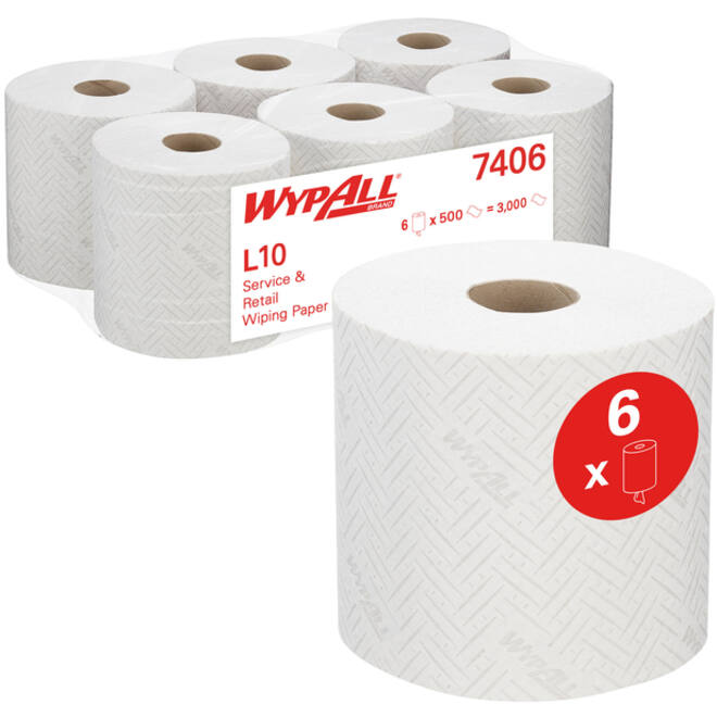 Poetsrol WypAll L10 1-laags 18,3cmx190m 500vel wit 7406