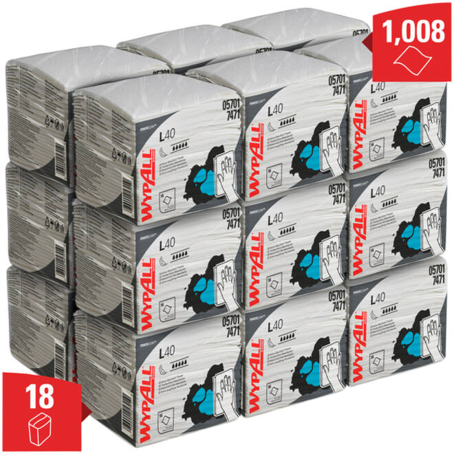 Poetsdoek WypAll L40 1-laags 304x317mm 18x56stuks wit 7471