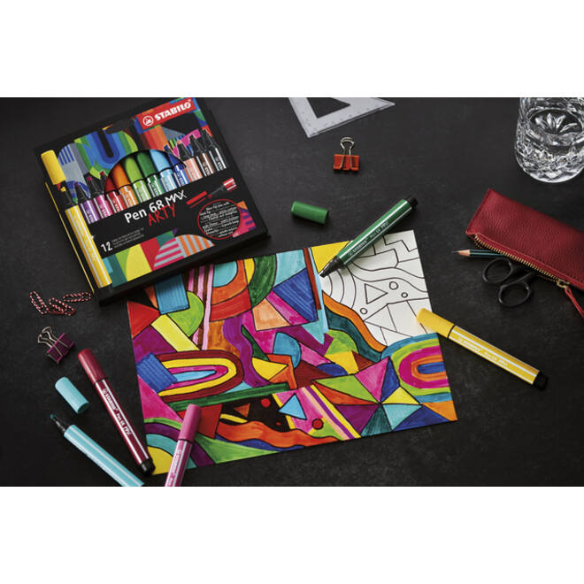 Viltstift STABILO Pen 68 /12 Max Arty assorti etui à 12 stuks