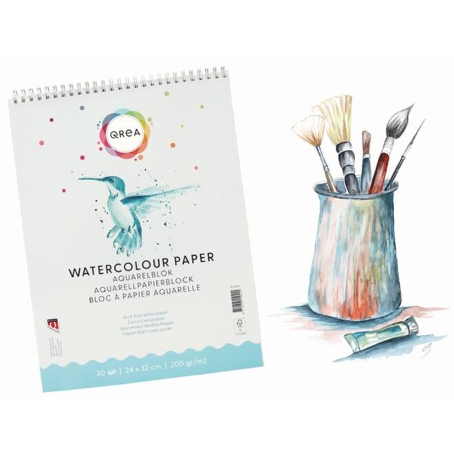 Aquarelblok Qrea 24x32 20vel 200gr spiraal