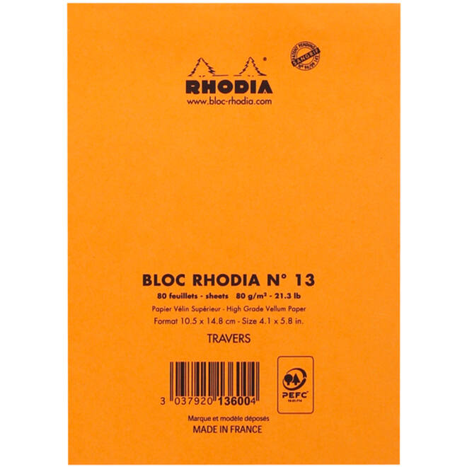 Schrijfblok Rhodia A6 lijn 80 vel 80gr oranje