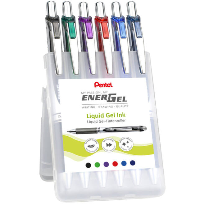 Gelschrijver Pentel BL77 Energel medium assorti etui à 6 stuks