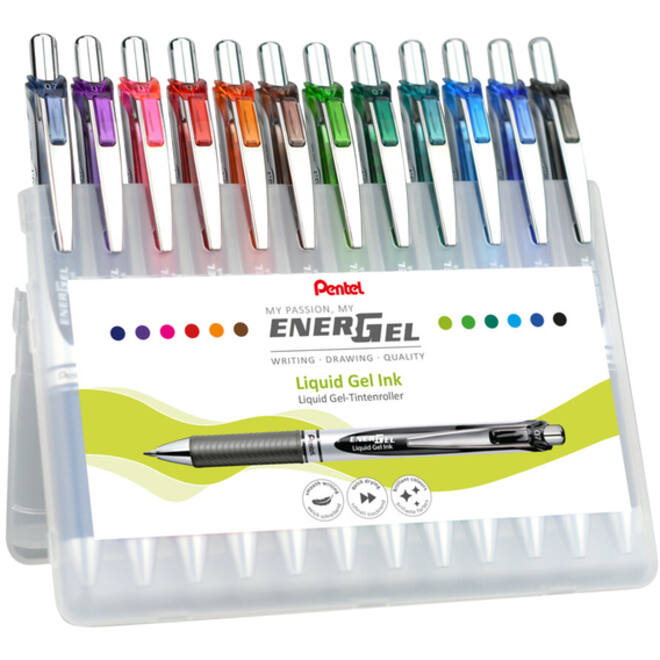 Gelschrijver Pentel BL77 Energel medium assorti etui à 12 stuks