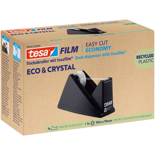 Plakbandhouder Tesa eco&crystal 59045 zwart met 1 rol tape 19mmx10m