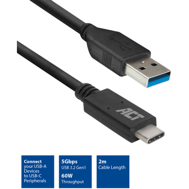 Kabel ACT USB A 3.2 naar USB-C 2 meter