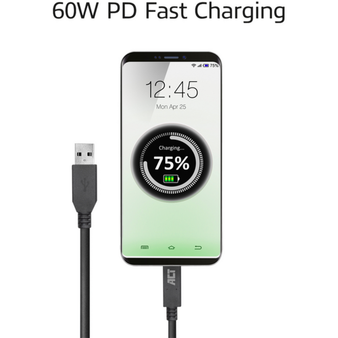 Kabel ACT USB A 3.2 naar USB-C 2 meter