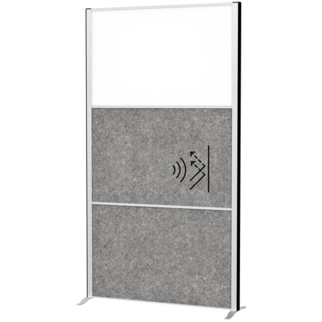 Scheidingswand MAUL akoestiek 100x180 2xdonker- 1xwhiteboard alum.frame op voet