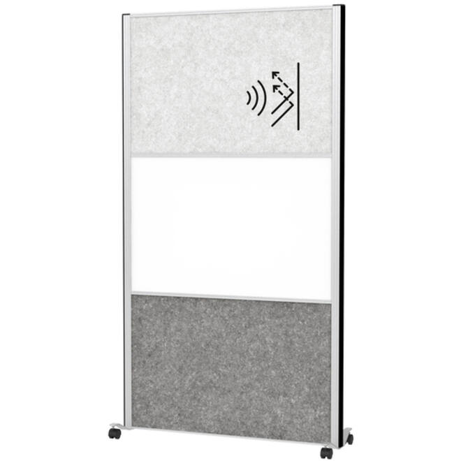 Scheidingswand MAUL akoestiek 100x180 licht- donkergrijs whiteb alum.frame mobiel