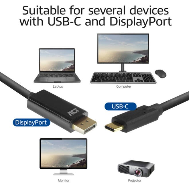 Kabel ACT USB-C naar Displayport 60Hz 2 meter