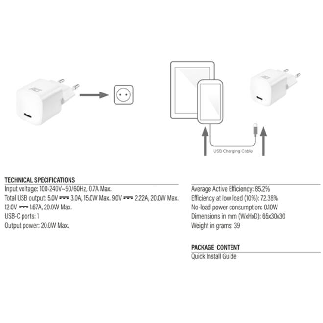 Oplader ACT compact met Powerdelivery 20W wit
