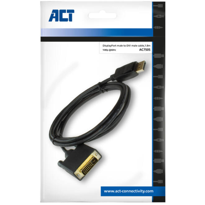Kabel ACT DisplayPort naar DVI 1.8 meter zwart
