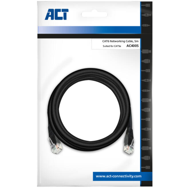 Kabel ACT CAT6 Network koper 5 meter zwart