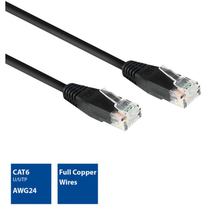 Kabel ACT CAT6 Network koper 5 meter zwart