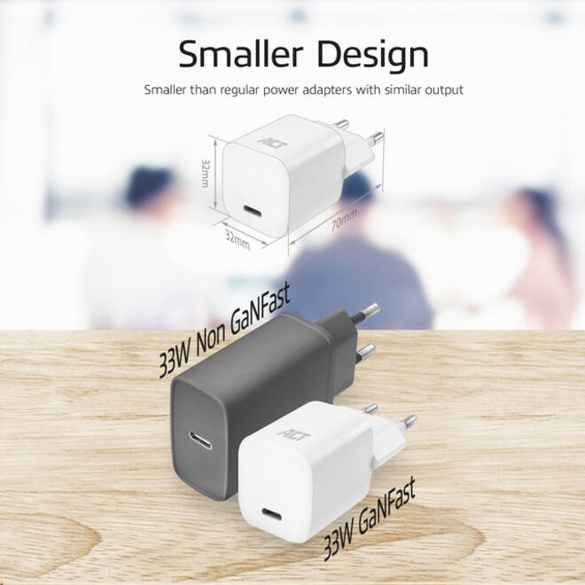 Oplader ACT USB-C compact GaNFast 33W wit