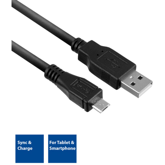 Kabel ACT USB 2.0 naar MicroB laad -en data 1 meter