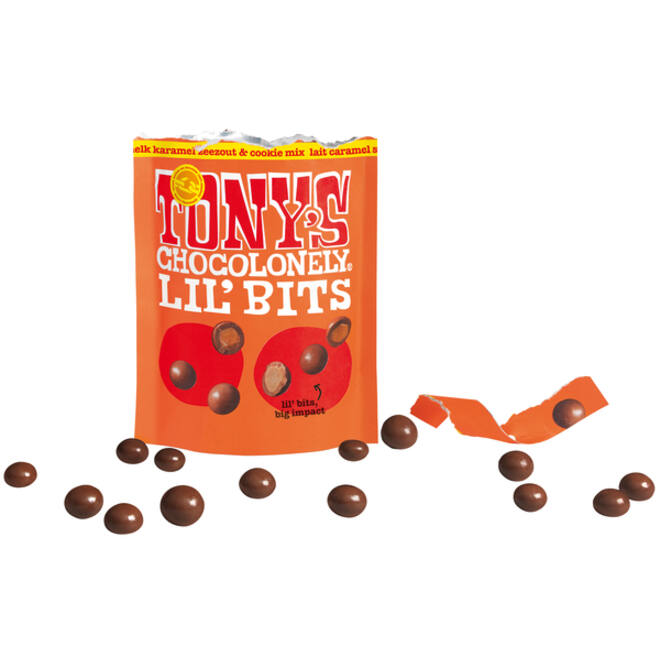 Chocolade Tony's Chocolonely Lil'Bits melk karamel zeezout biscuit 120 gram