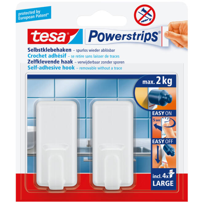 Haken tesa Powerstrips® LARGE Classic zelfklevend verwijderbaar wit 2 stuks
