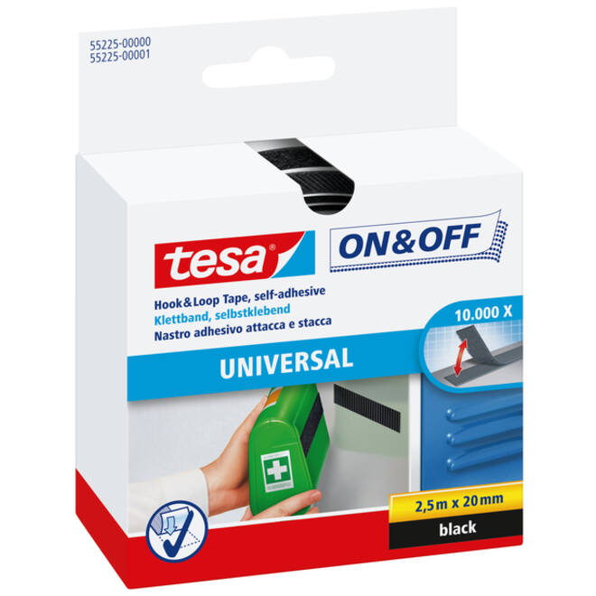 Klittenband tesa® On & Off Zelfklevend 2.5mx20mm zwart