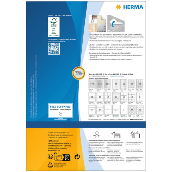 Etiket HERMA 10301 63.5x38.1mm verwijderbaar wit 2100 etiketten