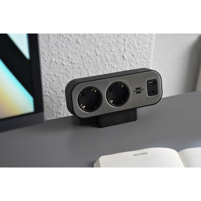 Stekkerdoos Brennenstuhl bureau Estilo 10 voudig inclusief 1 USB C, 1 USB A, 2 meter zilver/zwart