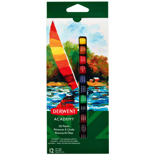 Olieverf Derwent Academy blister à 12 tubes à 12ml assorti