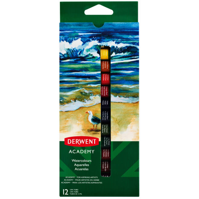 Aquarelverf Derwent Academy blister à 12 tubes à 12ml assorti