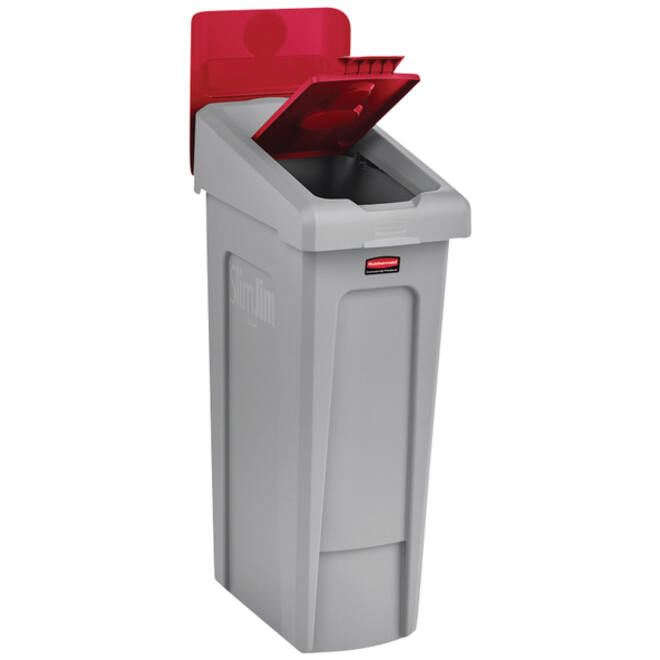Deksel Rubbermaid Slim Jim Recyclestation gesloten rood