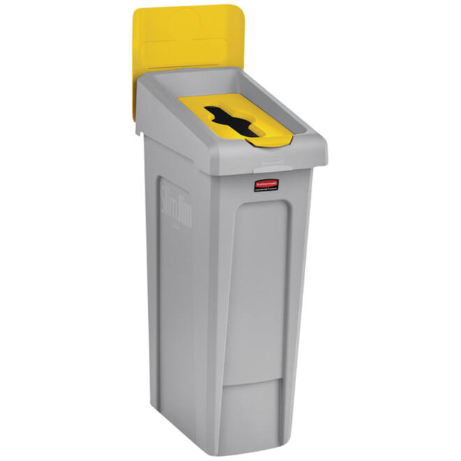 Deksel Rubbermaid Slim Jim Recyclestation inwerpopening voor gemengde recycling geel