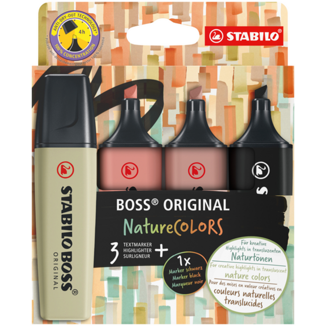 Markeerstift STABILO Boss 70/4 nature colors etui à 4 stuks