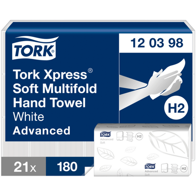 Handdoek Tork Xpress® H2 Multifold advanced 2-laags 21x180st wit 120398