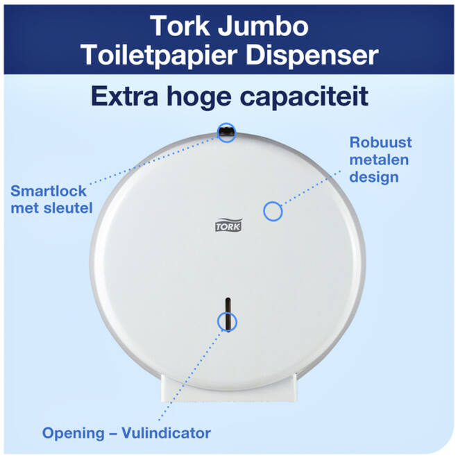 Toiletpapierdispenser Tork Jumbo T1 metaal wit 246040