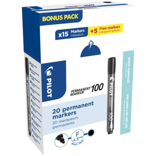 Viltstift PILOT 100 rond fijn zwart doos à 15+5 gratis