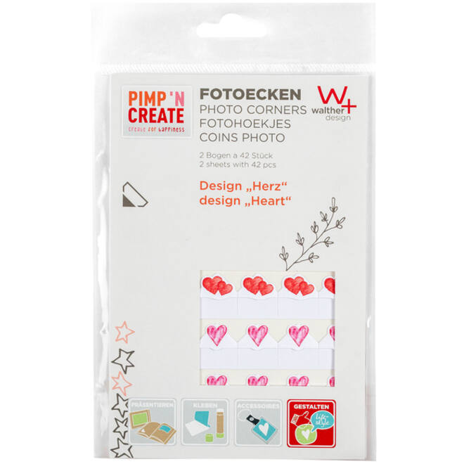 Fotohoeken walther design hartjes 2 vellen à 42 stuks