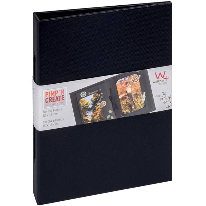Fotoalbum walther design mini 24 foto's 13x18cm verticaal zwart