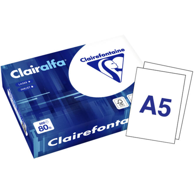 Kopieerpapier Clairefontaine Clairalfa A5 80gr wit 500vel