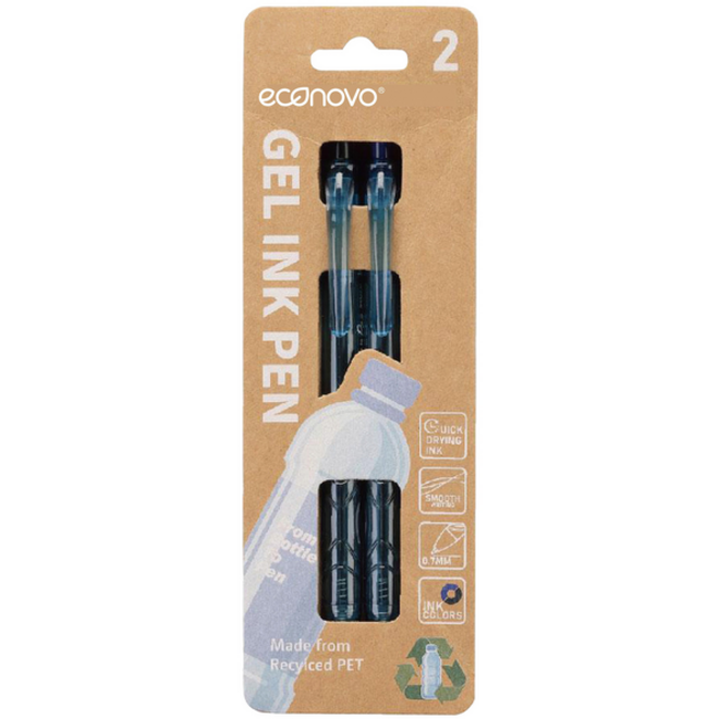 Gelschrijver Econovo 0.7mm blauw en zwart blister à 2 stuks
