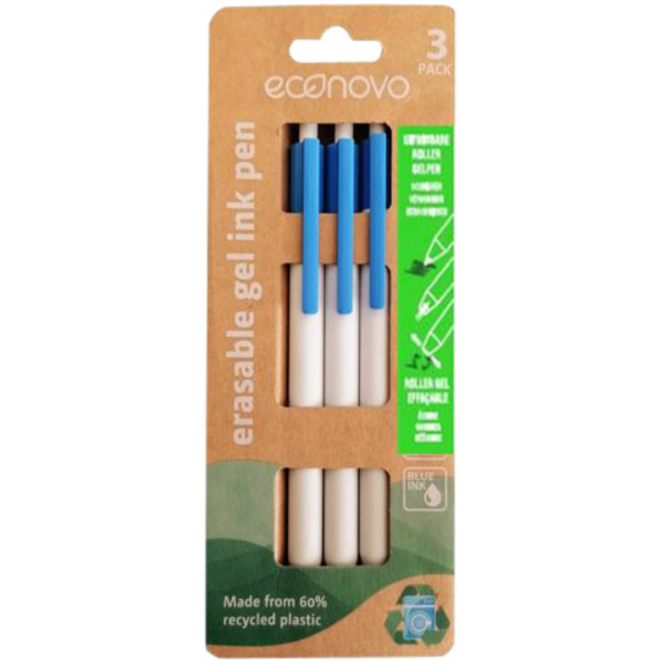 Gelschrijver Econovo uitwisbaar fijn blauw blister à 3 stuks