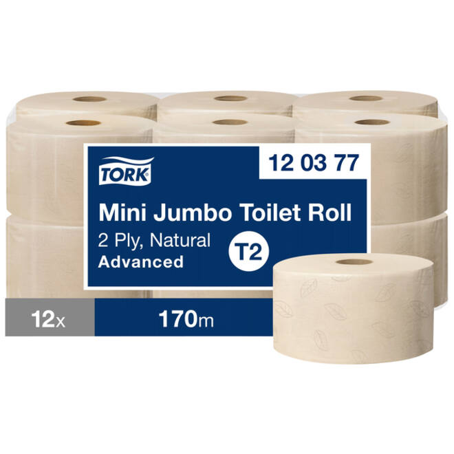 Toiletpapier Tork Mini Jumbo T2 Advanced 2-laags 170mtr natural 120377