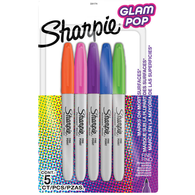 Viltstift Sharpie Glampop fijn assorti blister à 5 stuks