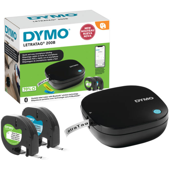 Labelprinter Dymo LetraTag 200B draagbaar bluetooth 12mm zwart promopack