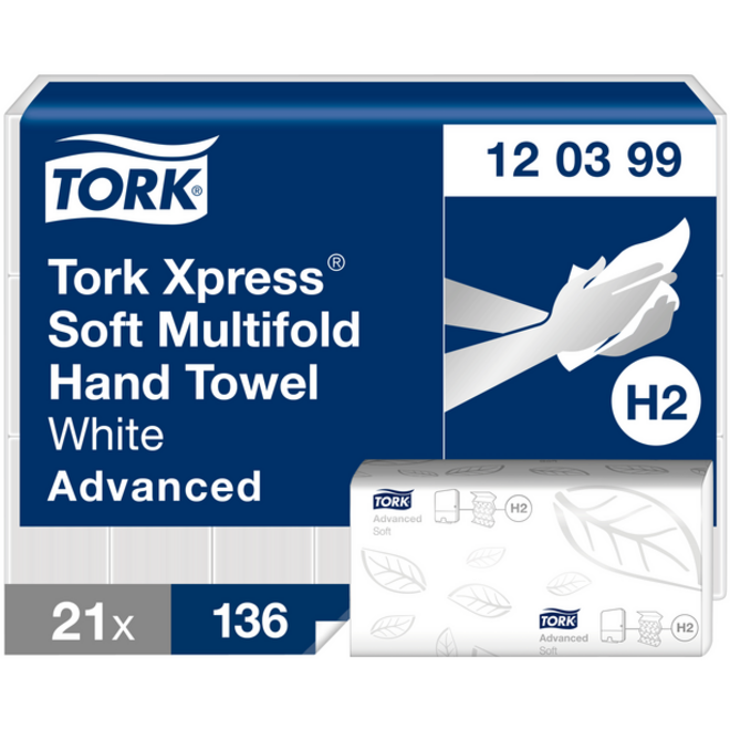 Handdoek Tork Xpress H2 Multifold advanced 2-laags wit 120399