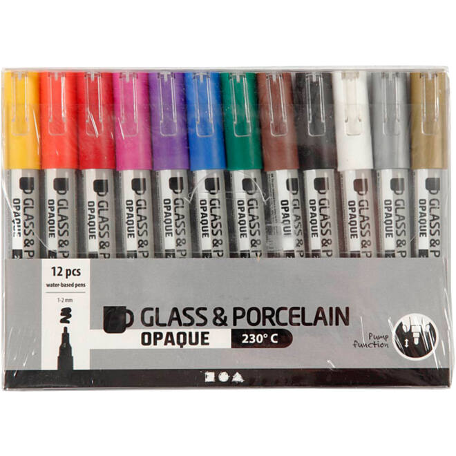 Glas- & Porseleinstiften Creativ Company 1-2mm set à 12 kleuren