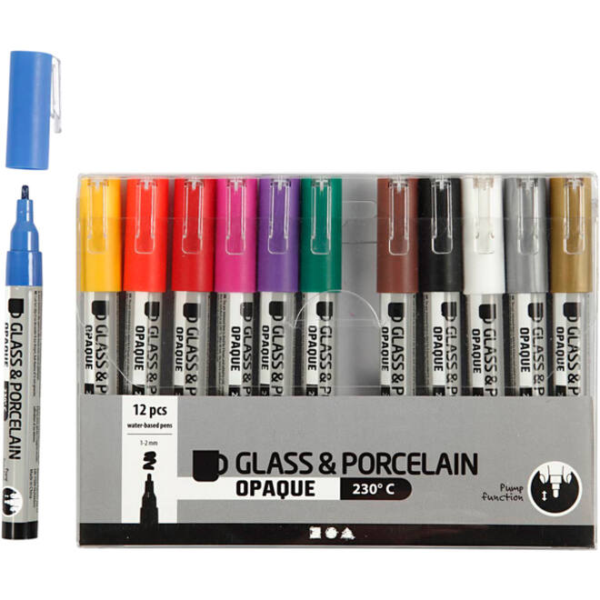 Glas- & Porseleinstiften Creativ Company 1-2mm set à 12 kleuren
