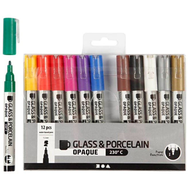 Glas- & Porseleinstiften Creativ Company 1-2mm set à 12 kleuren