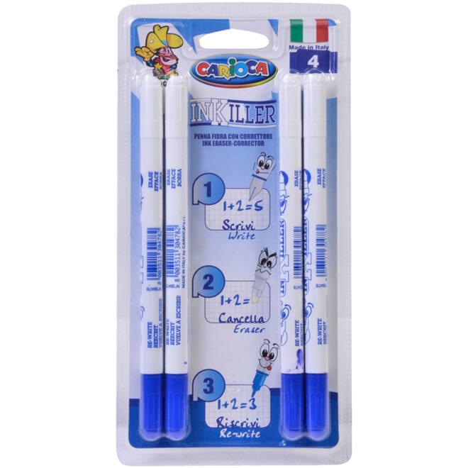 Viltstift Carioca Inkiller met wisser set à 4 stuks