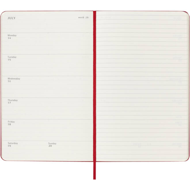 Agenda 2025 Moleskine 12M Planner Weekly 7dagen/1pagina large hc scarlet red