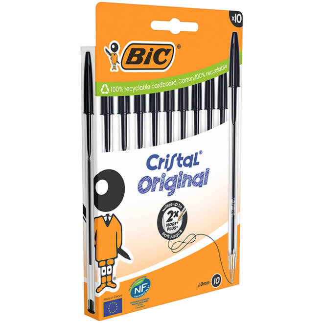 Balpen Bic Cristal medium zwart blister à 10 stuks